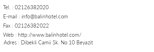 Balin Hotel telefon numaralar, faks, e-mail, posta adresi ve iletiim bilgileri